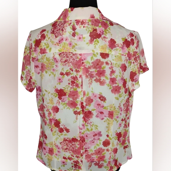 Emma James Two-piece Blouse Sz 8P Pink Floral Pleated Button Down F-4 - Picture 3 of 16